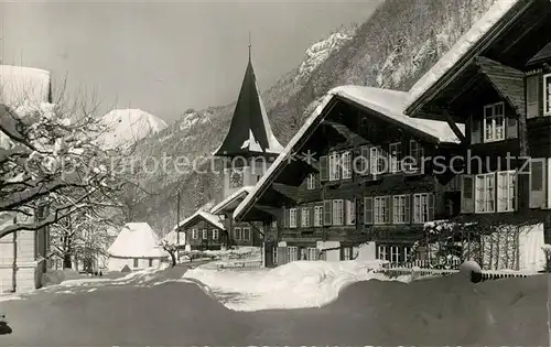 AK / Ansichtskarte Meiringen_BE Winterpanorama Kirche Meiringen BE