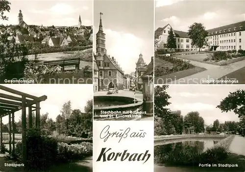 AK / Ansichtskarte Korbach Stadtpark Stadtkrankenhaus Stechbahn Rathaus Kirche Korbach