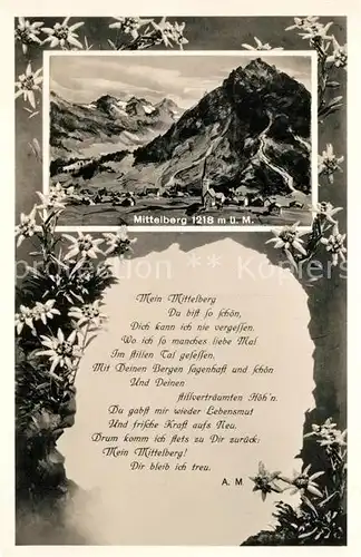 AK / Ansichtskarte Mittelberg_Kleinwalsertal Gesamtansicht mit Alpenpanorama Gedicht Edelweiss Mittelberg_Kleinwalsertal