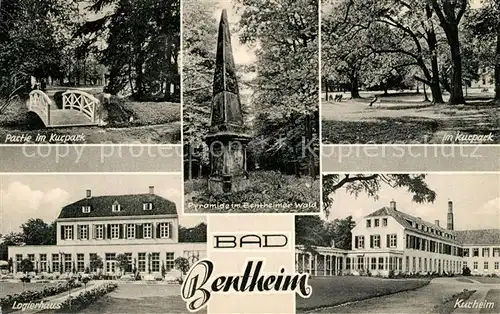 AK / Ansichtskarte Bad_Bentheim Kurpark Holzbruecke Pyramide Bentheimer Wald Kurheim Logierhaus Bad_Bentheim