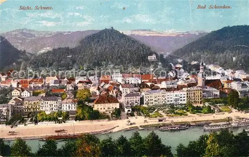 AK / Ansichtskarte Bad_Schandau Panorama Blick ueber die Elbe Elbsandsteingebirge Bad_Schandau