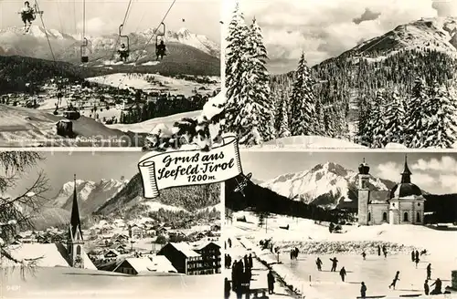 AK / Ansichtskarte Seefeld_Tirol Panorama Wintersportplatz Skilift Gschwandtkopf Rosshuette Ortsmotiv mit Kirche Eislaufbahn Seefeld Tirol