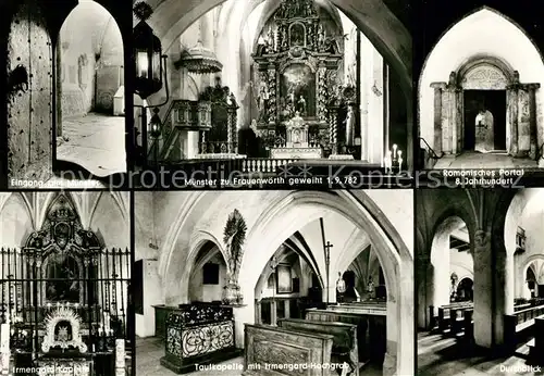 AK / Ansichtskarte Frauenwoerth_Chiemsee Muenster Innenansichten Kapelle Romanisches Portal Taufkapelle Irmengard Hochgrab Frauenwoerth Chiemsee