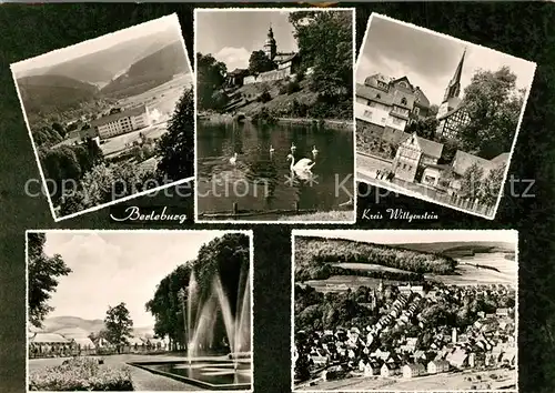 AK / Ansichtskarte Bad_Berleburg Panorama Kneipp Heilbad Schwanenteich Fontaene Ortsmotiv mit Kirche Bad_Berleburg