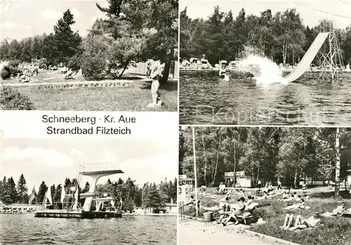 AK / Ansichtskarte Schneeberg_Erzgebirge Strandbad Filzteich Sprungturm Rutschbahn Schneeberg Erzgebirge