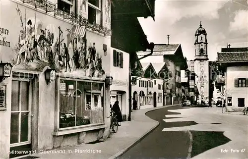 AK / Ansichtskarte Mittenwald_Bayern Obermarkt Pfarrkirche Mittenwald Bayern