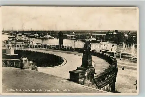 AK / Ansichtskarte Stettin_Szczecin Blick von der Hakenterrasse auf den Hafen Stettin Szczecin