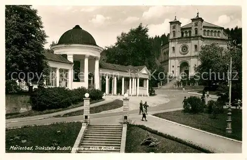 AK / Ansichtskarte Marienbad_Tschechien_Boehmen Trinkstelle Rudolfsquelle und kath Kirche Marienbad_Tschechien