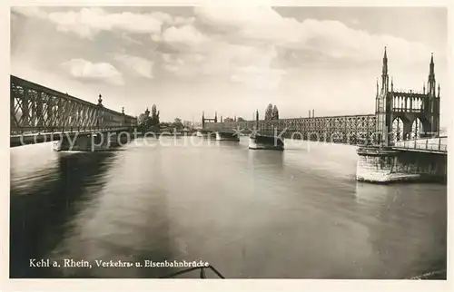 AK / Ansichtskarte Kehl_Rhein Verkehrs  und Eisenbahnbruecke Kehl_Rhein