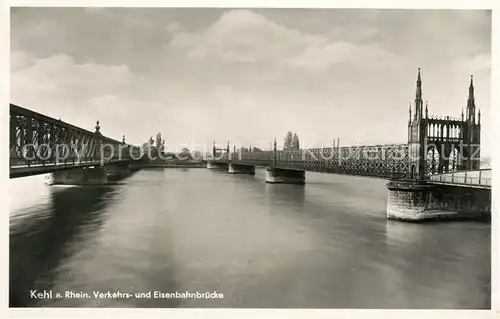 AK / Ansichtskarte Kehl_Rhein Verkehrs  und Eisenbahnbruecke Kehl_Rhein