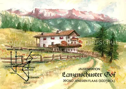 AK / Ansichtskarte Flaas_Jenesien Jausenstation Lanzenschuster Hof Alpen Kuenstlerkarte 