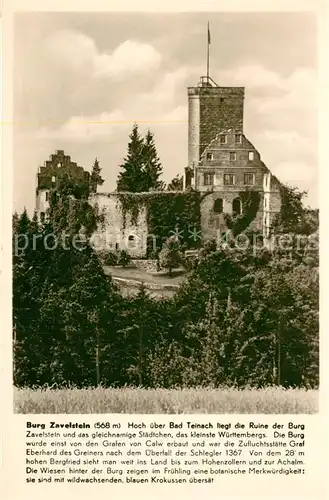 AK / Ansichtskarte Bad_Teinach Zavelstein Burg Zavelstein Bad_Teinach Zavelstein