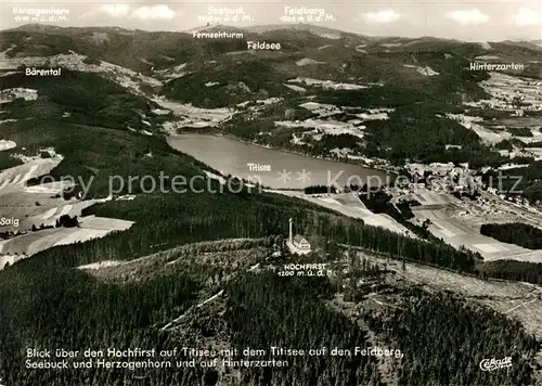 AK / Ansichtskarte Titisee Fliegeraufnahme mit Hochfirst und Feldberg Herzogenhorn und Hinterzarten Titisee