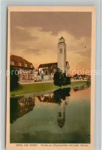 AK / Ansichtskarte Kehl_Rhein Partie am Stadtweiher mit Kirche Kehl_Rhein