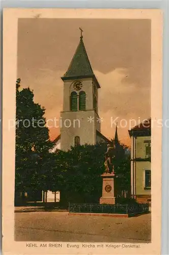 AK / Ansichtskarte Kehl_Rhein Kirche mit Kriegerdenkmal Kehl_Rhein