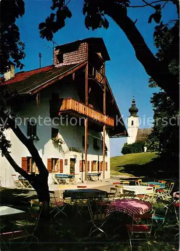 AK / Ansichtskarte Piding Gasthaus St Johannishoegl mit Kirche auf dem Hoegl Piding