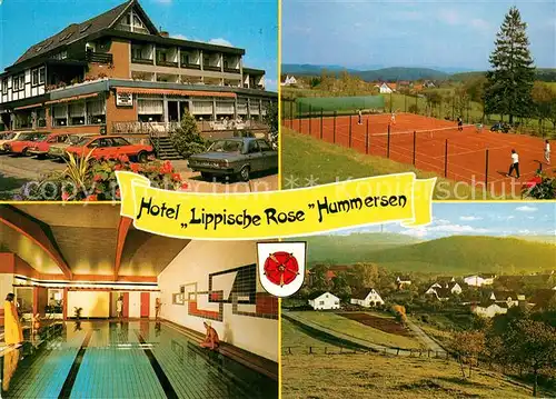 AK / Ansichtskarte Hummersen Hotel Restaurant Lippische Rose Hallenbad Tennisplatz Landschaftspanorama Hummersen