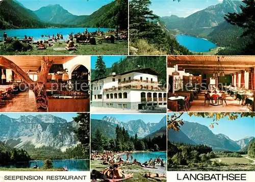 AK / Ansichtskarte Ebensee_Oberoesterreich Seepension Restaurant Langbathsee Gastraeume Strand Panorama Ebensee_Oberoesterreich