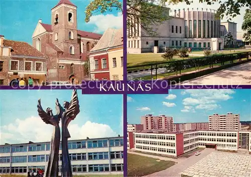 AK / Ansichtskarte Kaunas_Kowno Kirche Skulptur Gebaeude Hochhaeuser Kaunas Kowno