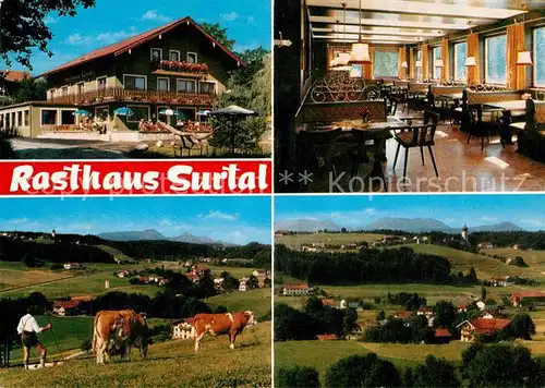 AK / Ansichtskarte Teisendorf_Oberbayern Gasthaus Pension Surtal Landschaftspanorama Viehweide Kuehe Teisendorf Oberbayern