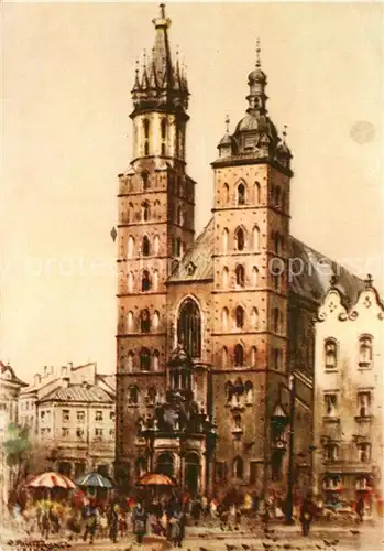 AK / Ansichtskarte Krakow_Krakau Kirche Kuenstlerkarte Krakow Krakau