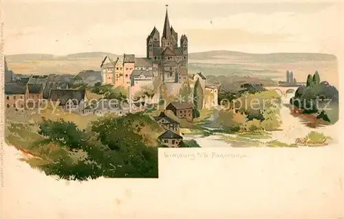 AK / Ansichtskarte Limburg_Lahn Panorama mit Limburger Dom Kuenstlerkarte Limburg_Lahn