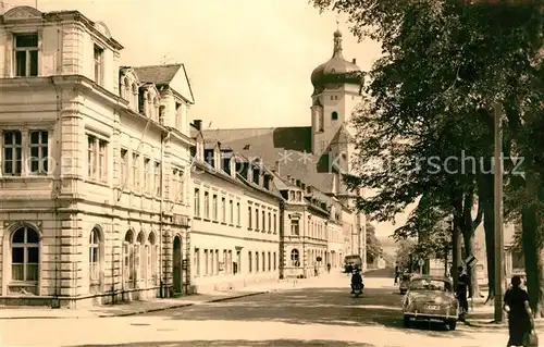 AK / Ansichtskarte Marienberg_Erzgebirge Partie am Markt Blick zur Kirche Marienberg Erzgebirge