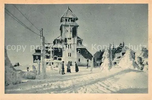 AK / Ansichtskarte Oberwiesenthal_Erzgebirge Unterkunftshaus Fichtelberg Winter Oberwiesenthal Erzgebirge