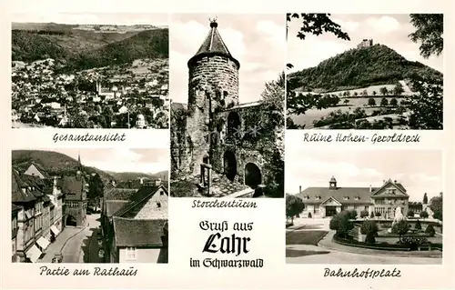 AK / Ansichtskarte Lahr_Baden Rathaus Bahnhofsplatz Ruine Hohen Geroldseck Panorama Lahr_Baden