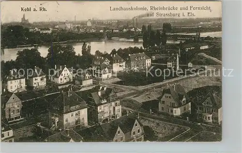 AK / Ansichtskarte Kehl_Rhein Landhauskolonie Rheinbruecke Fernsicht auf Strassburg Fliegeraufnahme Kehl_Rhein