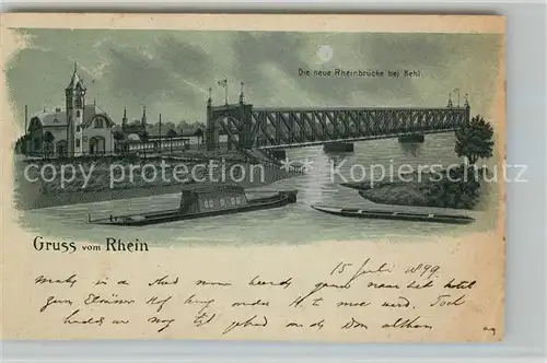 AK / Ansichtskarte Kehl_Rhein Neue Rheinbruecke im Mondschein Litho Kehl_Rhein