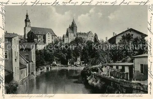 AK / Ansichtskarte Schwarzenberg_Erzgebirge Blick von der Vorstadtbruecke Schloss Kirche Schwarzenberg Erzgebirge