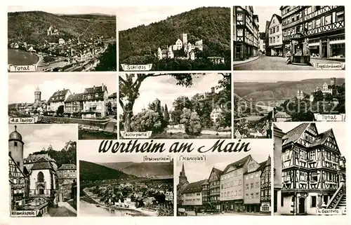 AK / Ansichtskarte Wertheim_Main Totalansicht Schloss Engelsbrunnen Tauber Kapelle Fachwerkhaeuser Marktplatz Wertheim Main