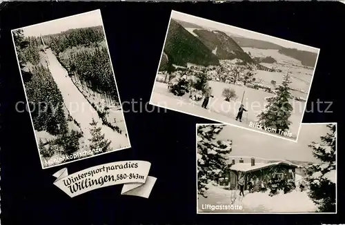 AK / Ansichtskarte Willingen_Sauerland Muehlenkopfschanze Blick vom Treis Liftgaststaette Willingen_Sauerland