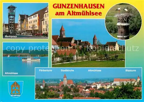 AK / Ansichtskarte Gunzenhausen_Altmuehlsee Marktplatz Altmuehlsee Storchennest Faerberturm Stadtkirche Blasturm Gunzenhausen Altmuehlsee