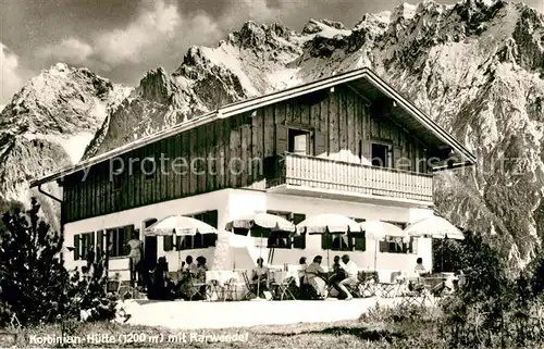 AK / Ansichtskarte Mittenwald_Karwendel_Tirol Korbinian Huette mit Karwendel Mittenwald_Karwendel