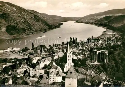 AK / Ansichtskarte Bacharach_Rhein Stadtpanorama mit Blick ueber den Rhein Weinberge Bacharach Rhein