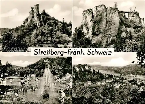 AK / Ansichtskarte Streitberg_Oberfranken Burg Neideck Streitburg Burgruine Schwimmbad Landschaftspanorama Streitberg Oberfranken