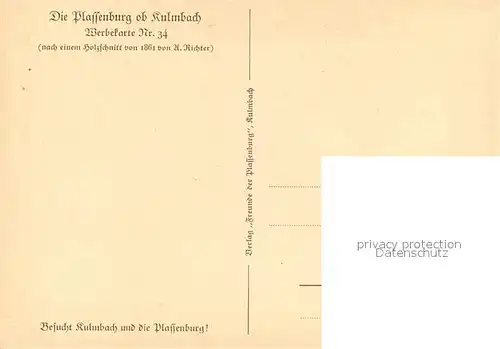 AK / Ansichtskarte Kulmbach Plassenburg um 1860 nach Holzschnitt von 1861 von U. Richter Kuenstlerkarte Werbekarte Nr 34 Kulmbach