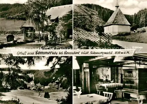 AK / Ansichtskarte Bonndorf_Schwarzwald Gasthaus Pension Sommerau Wirtsstube Landschaftspanorama Schwarzwald Kirchlein Bonndorf Schwarzwald