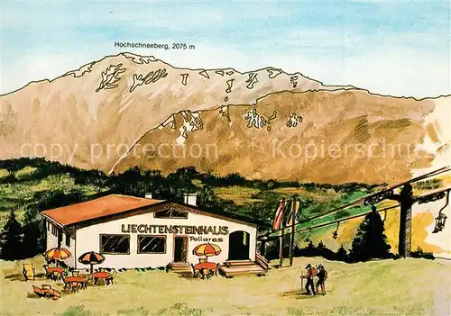 AK / Ansichtskarte Semmering_Niederoesterreich Restaurant Liechtensteinhaus mit Hirschenkogel Aquarell Semmering