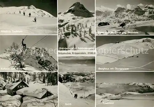 AK / Ansichtskarte Krippenstein Dachstein Schoenbergalm Berghaus uebungswiese Gondelbahn Skilift Talabfahrt Krippenstein