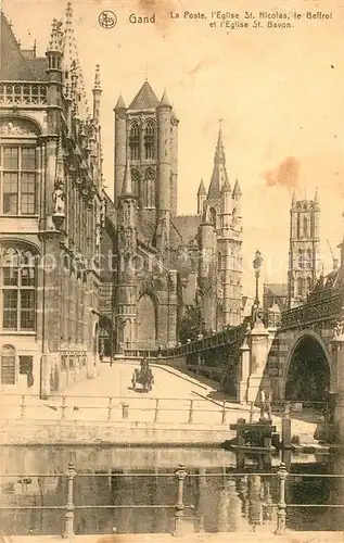 AK / Ansichtskarte Gand_Belgien La Poste Eglise Saint Nicolas Beffroi Cathedrale Saint Bavon Gand Belgien