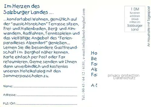 AK / Ansichtskarte Sankt_Johann_Pongau Hotel Berghot Familie Rettenwender Sankt_Johann_Pongau