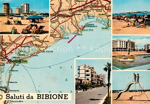 AK / Ansichtskarte Bibione Hotels Strand Kueste Strassenkarte Carta Automobilistica Bibione