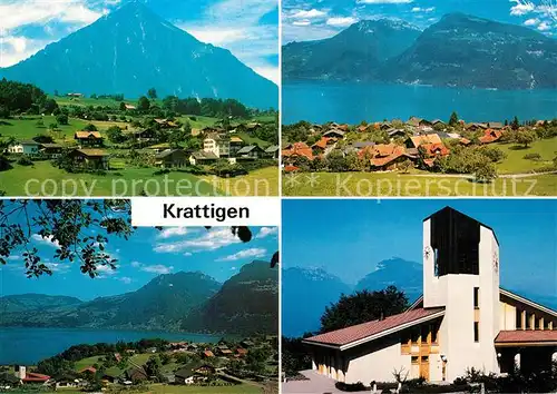 AK / Ansichtskarte Krattigen Panorama Thunersee Alpen Kirche Krattigen