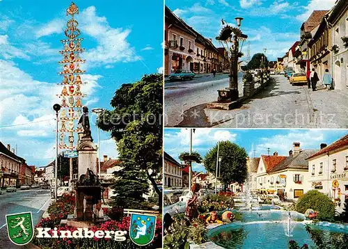 AK / Ansichtskarte Kindberg Innenstadt Maibaum Hauptstrasse Wasserspiele Gasthof Kindberg