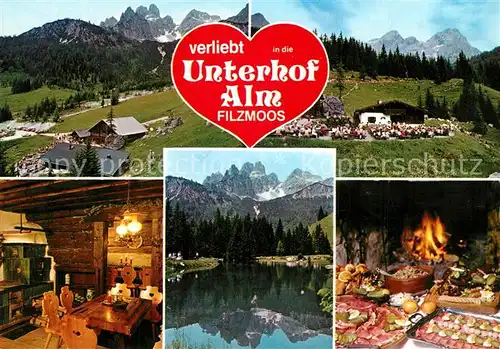 AK / Ansichtskarte Filzmoos Berggasthof Unterhof Alm Bergsee Wasserspiegelung Alpenpanorama Herz Filzmoos