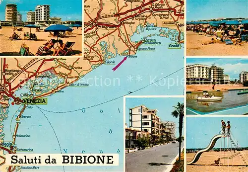 AK / Ansichtskarte Bibione Carta Automobilistica Landkarte Kueste Strand Hotels Bibione