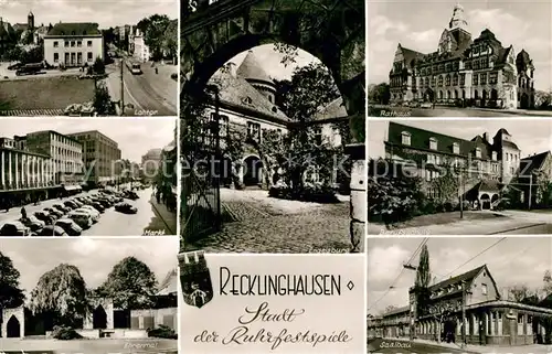 AK / Ansichtskarte Recklinghausen_Westfalen Lohtor Markt Ehrenmal Rathaus Engelsburg Berufsschule Saalbau Recklinghausen_Westfalen